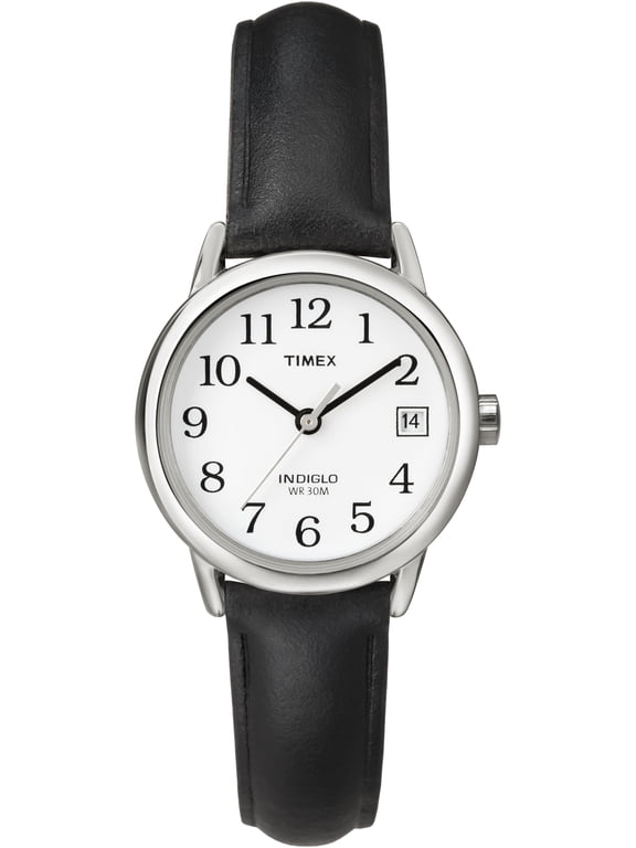 Women's Easy Reader Date Black/Silver/White 25mm Casual Watch, Leather Strap