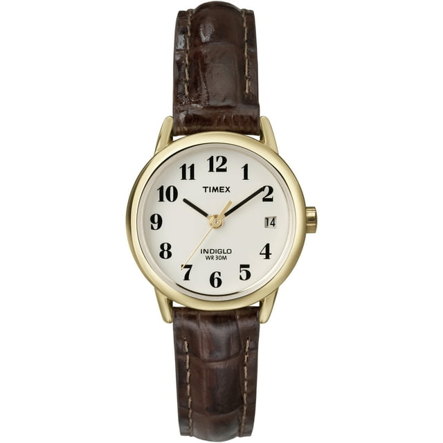 Timex Women's Easy Reader Date Brown/Gold 25mm Casual Watch, Leather Strap