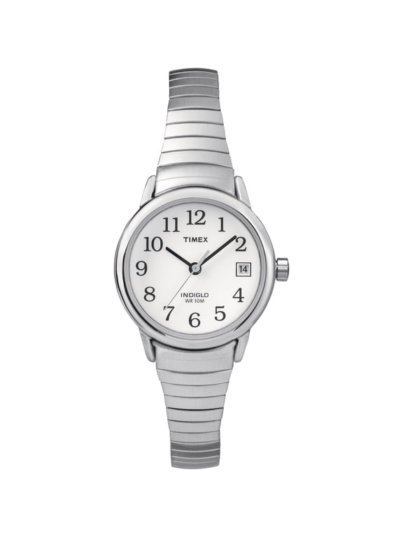 Women's Easy Reader Date Silver/White 25mm Casual Watch, Tapered Expansion Band