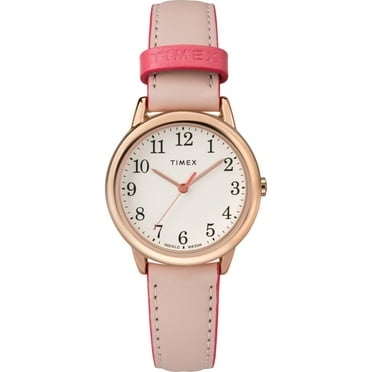 Timex Women's Easy Reader Pink/Rose Gold 30mm Casual Watch, Leather Strap