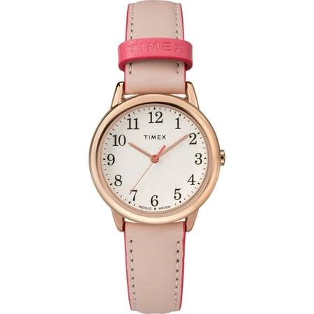 Timex Women's Easy Reader Pink/Rose Gold 30mm Casual Watch, Leather Strap