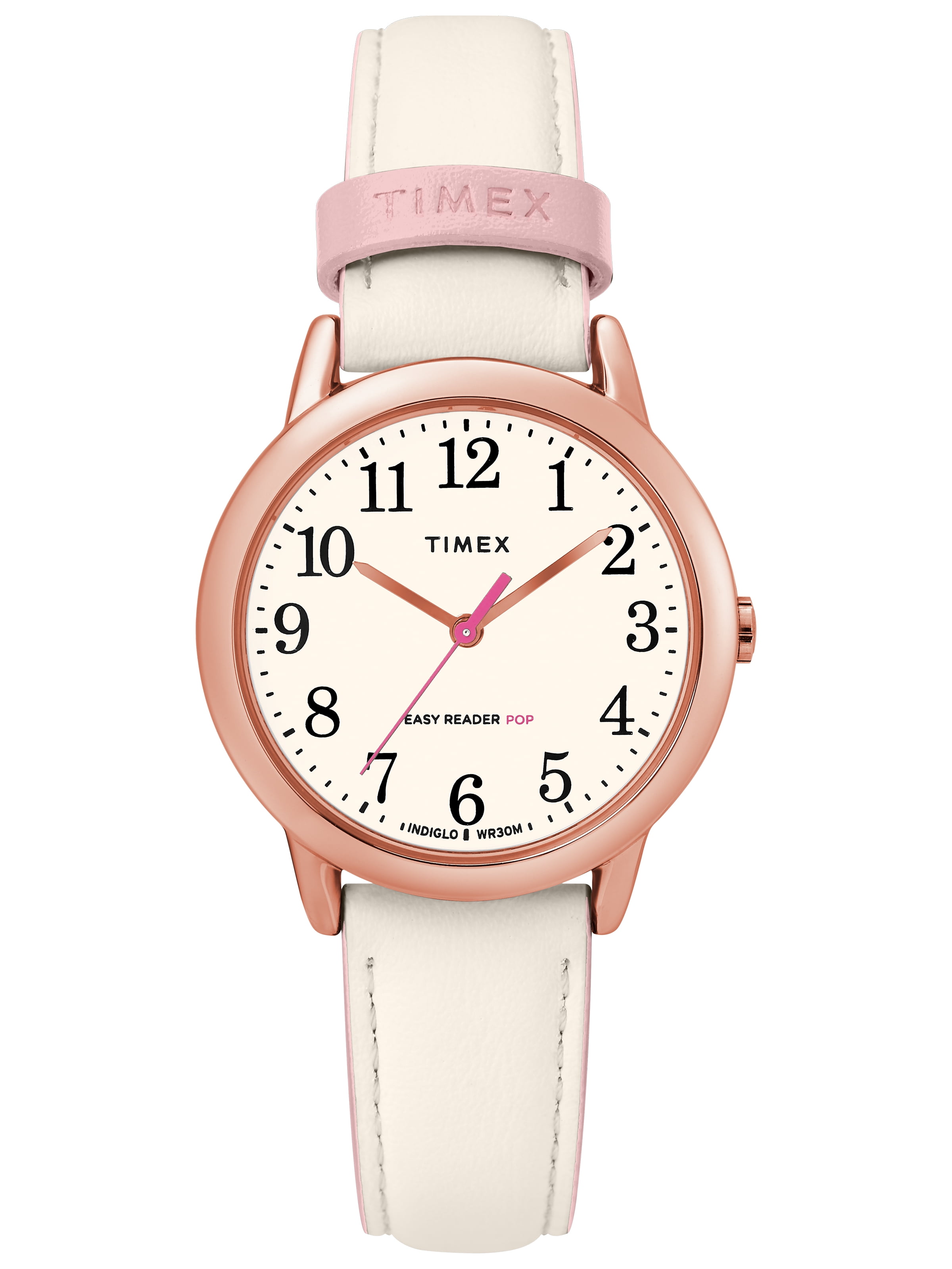 Timex Women's Easy Reader Small Cream/Rose Gold-Tone Watch, Leather Strap
