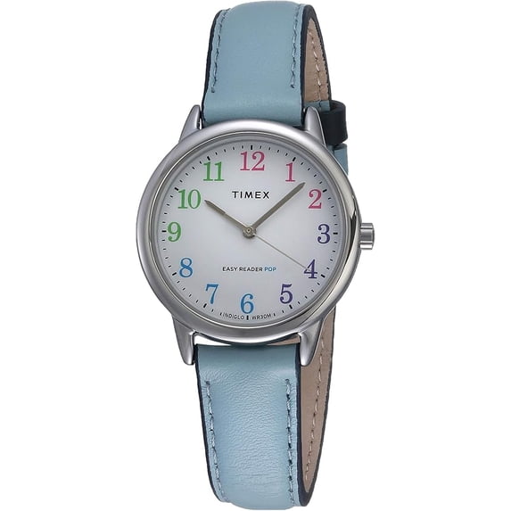 Timex Women's Easy Reader Watch 30MM Silver Tone Case Blue Strap Indiglo