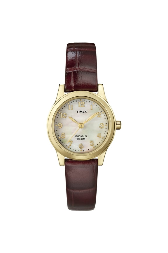 Women's Essex Avenue Gold/Burgundy/MOP 25mm Dress Watch, Leather Strap
