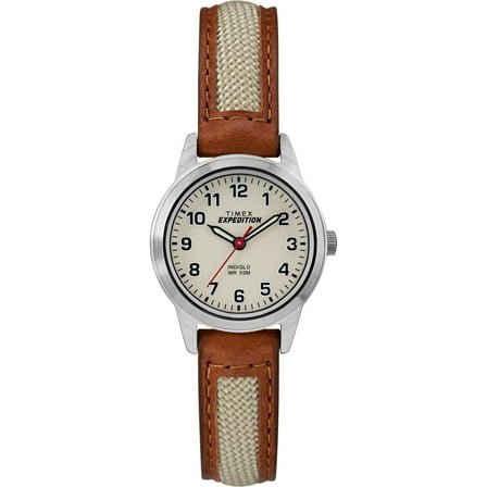Timex Women's Expedition Field Mini Beige/Natural 26mm Outdoor Watch, Leather & Fabric Strap