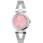 Timex Womens Fashion Stretch Bangle Floral 25mm Watch   Silver-Tone Case Pink Dial with Stainless Steel Expansion Band