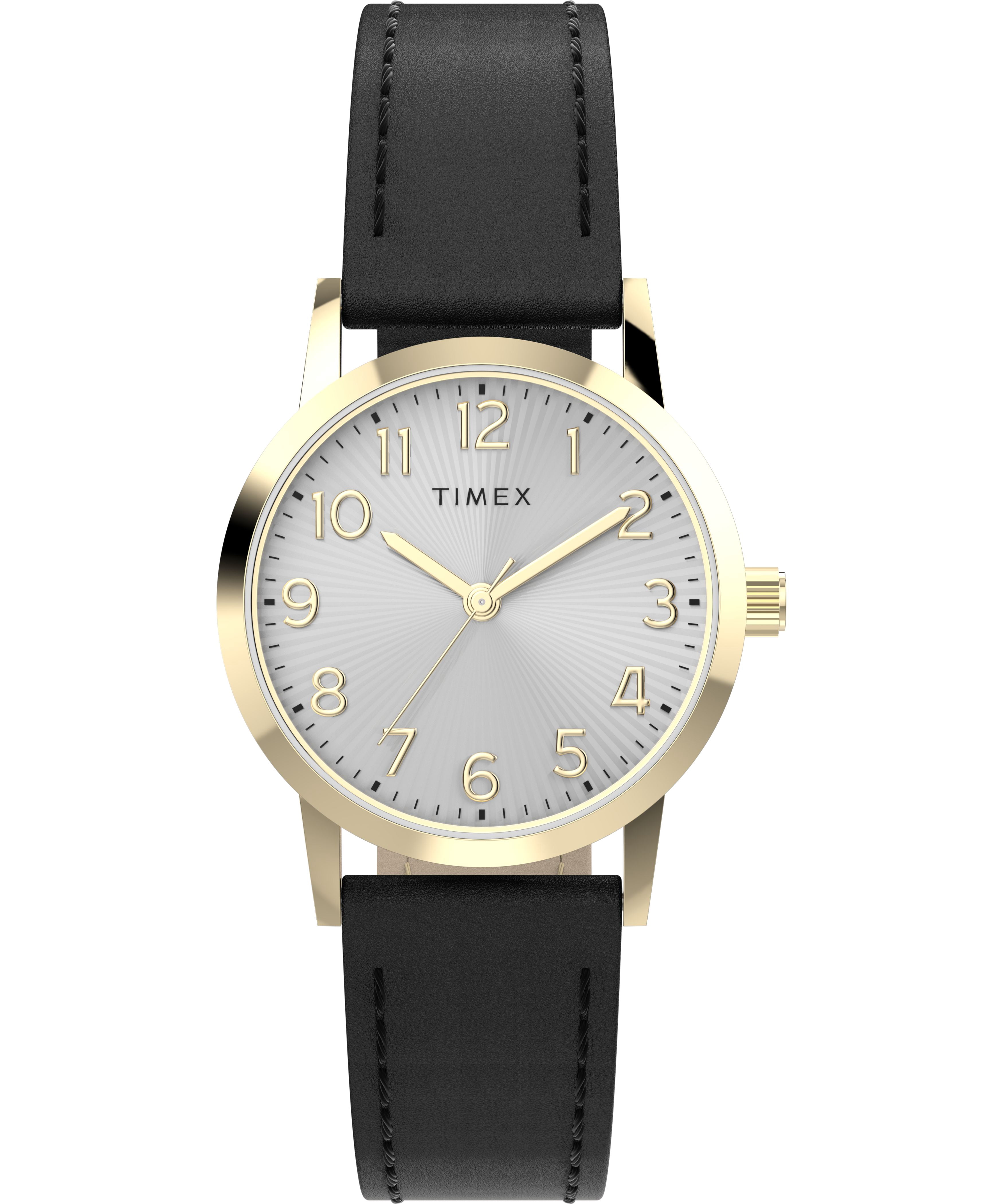 Timex Women's Main Street 30mm Watch - Black Strap Silver-Tone Dial Gold-Tone Case