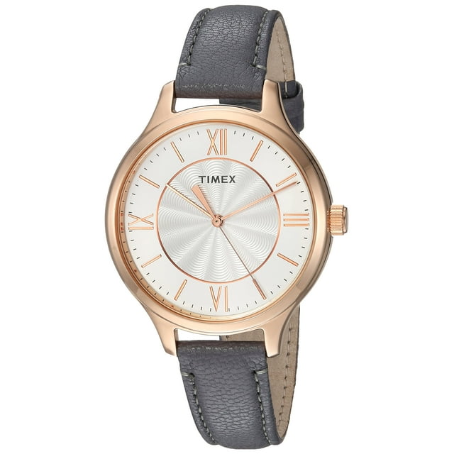 Timex Women's Peyton Rose Gold-Tone Watch, Gray Leather Strap