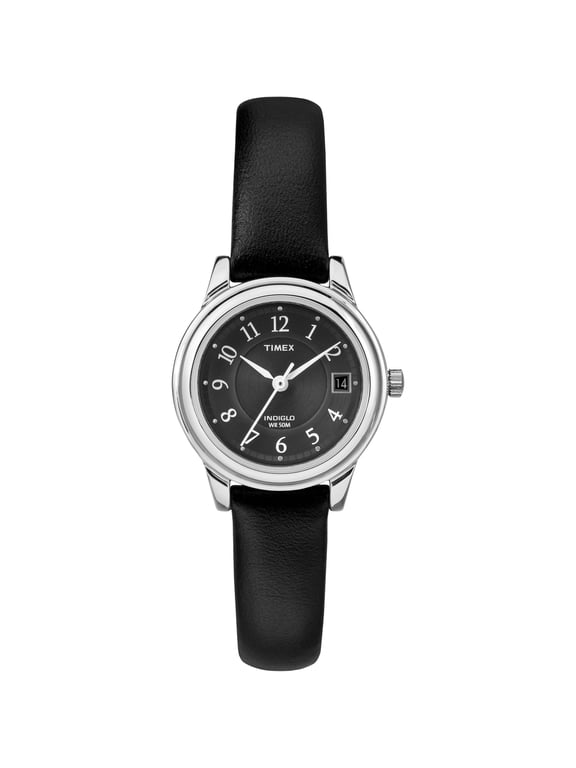 Women's Porter Street 26mm Watch Silver-Tone Case Black Dial with Black Leather Strap