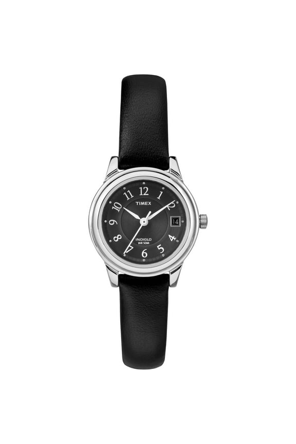 Women's Porter Street 26mm Watch Silver-Tone Case Black Dial with Black Leather Strap