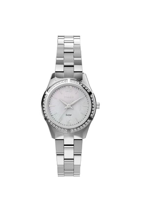 Women's Solar Premium Dress 28mm Watch Silver-Tone Case & Dial with Stainless Steel Bracelet
