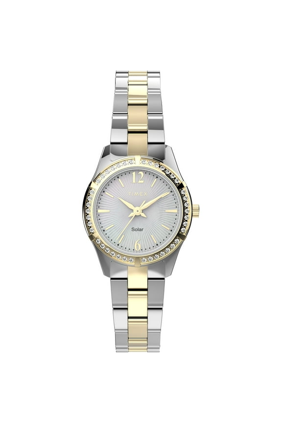Women's Solar Premium Dress 28mm Watch  Two-Tone Case Silver-Tone Dial with Two-Tone Stainless Steel Bracelet