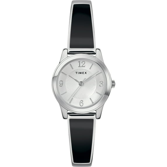 Timex Women's Stretch Bangle 25mm Black/Silver Stainless Steel Expansion Band Watch