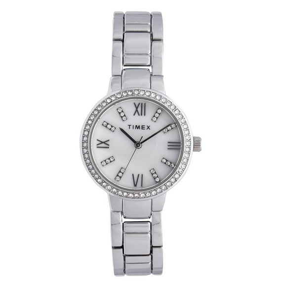 Timex Women's TW2T58600 Dress Analog 30mm Bracelet Watch with Swarovski Crystals, Silver-Tone