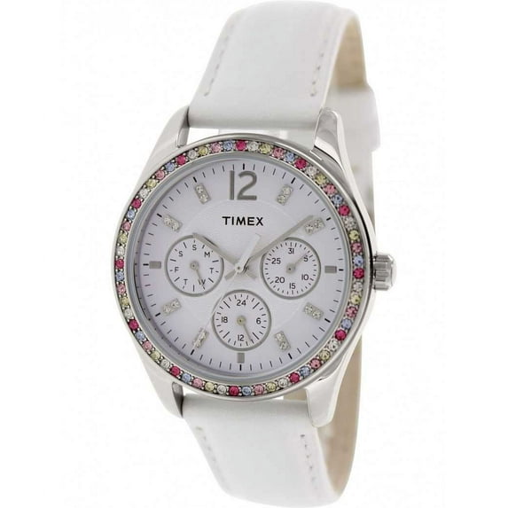 Timex Women's White Dial Multicolored Swarovski Crystals Dress Watch T2P385