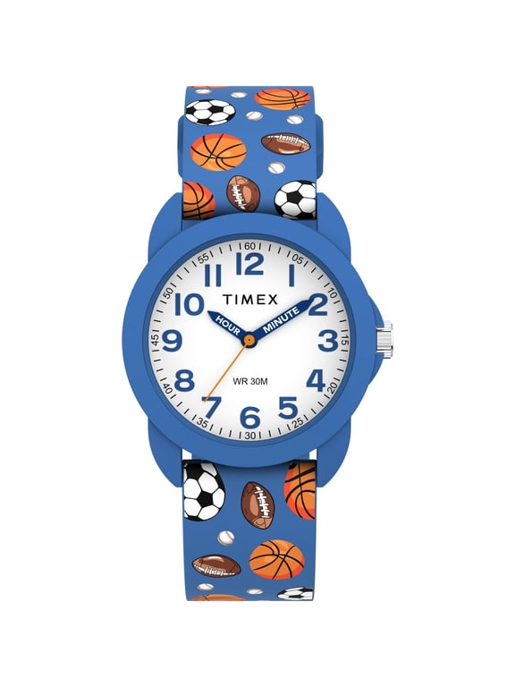 Youth Kids Time Teacher 30mm Watch - Blue Strap White Dial Blue Case