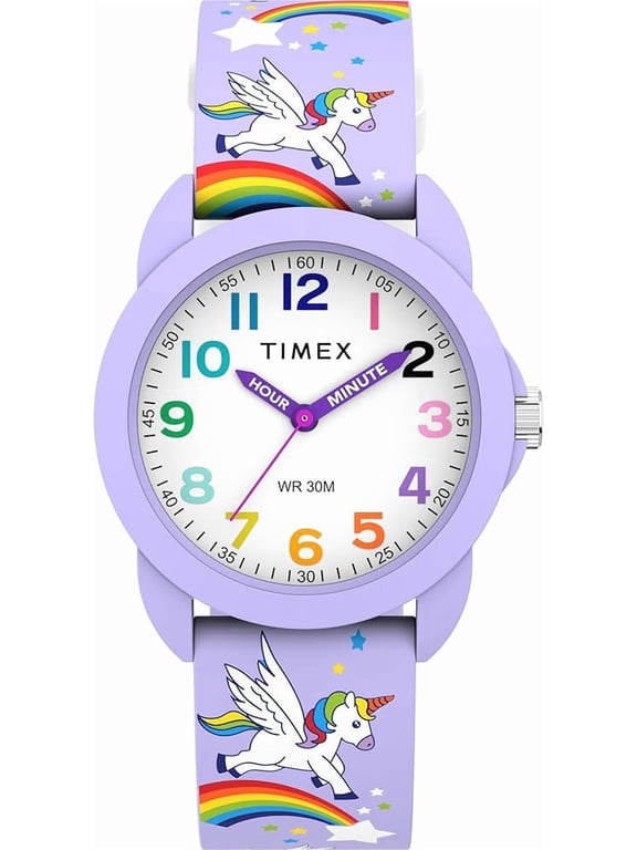 Youth Kids Time Teacher 30mm Watch - Purple Strap White Dial Purple Case