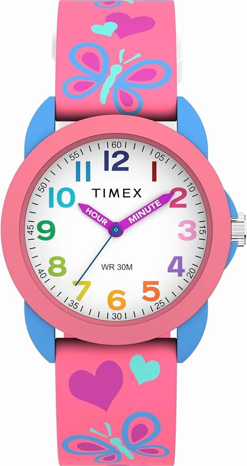Timex Youth Kids Time Teacher 30mm Watch - Pink Strap White Dial Blue Case