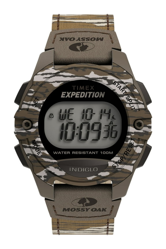 x Mossy Oak Men's Expedition Digital CAT 40mm Watch – Original Bottomland Camo Fabric Strap