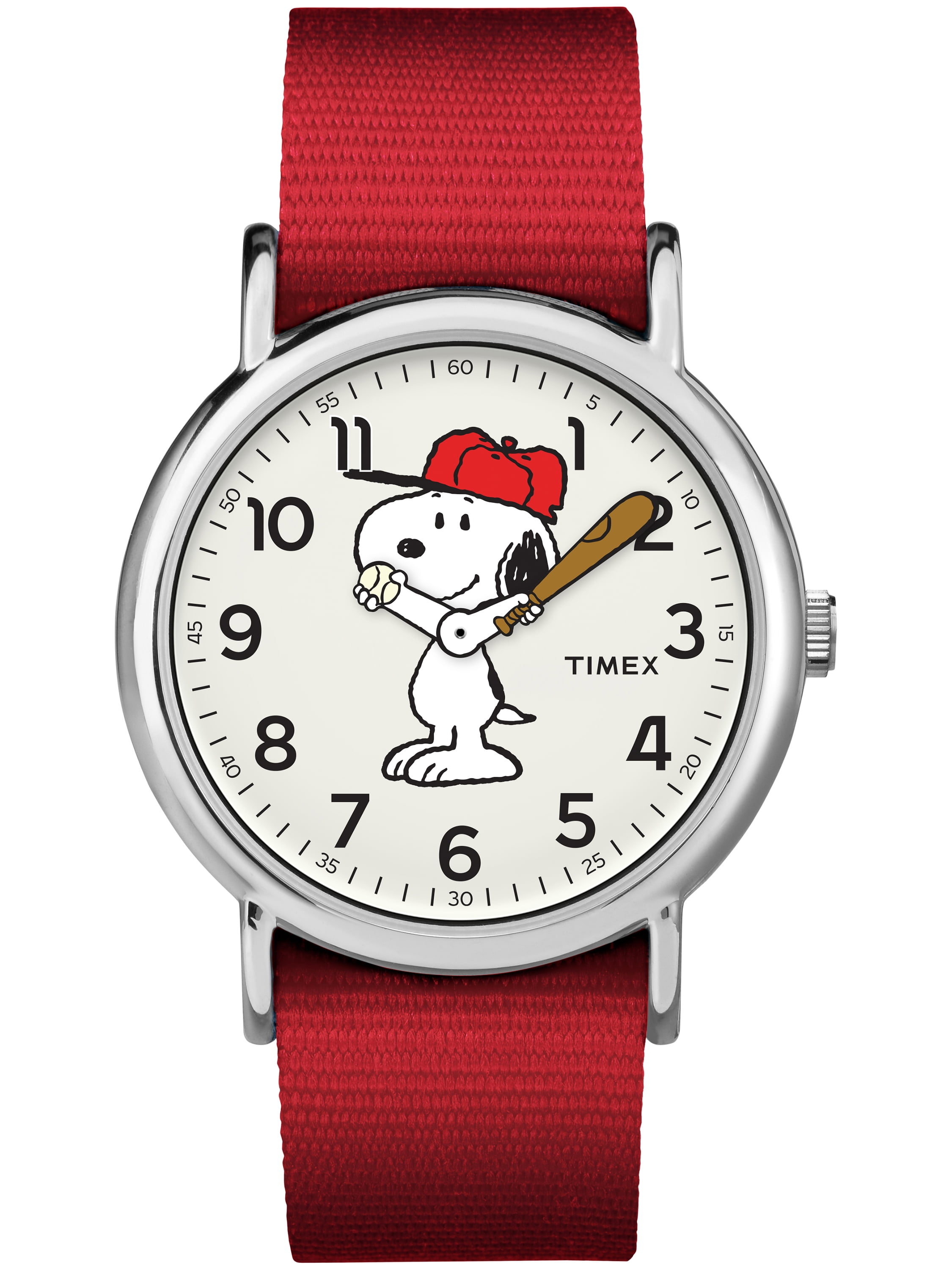 Timex x Peanuts Unisex Weekender 38mm Watch – Snoopy with Red Fabric  Slip-Thru Strap