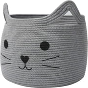 Timeyard Animal Baskets Large Woven Cotton Rope Storage with Cute Cat Design Laundry Organizer for Towels, Blanket, Toys, Clothes, Gifts   Cat Toy Box Pet or Baby Gift Baskets