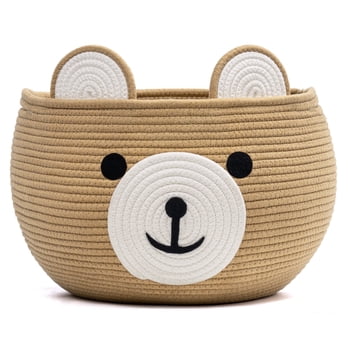Timeyard Cotton Rope Baby Basket, Animal Basket for Toy Clothes, Cute Bear Design for Storage, Empty Gift Baskets for Kids -Brown,15.7"D x 10.5"H