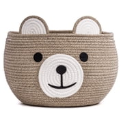 Timeyard Cotton Rope Baby Basket, Baby Gift Basket Nursery Laundry Organizer with Cute Bear Design for Storage Infant Newborn Essentials, Diaper Caddy with Hand