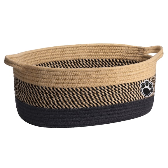 Timeyard Small Woven Baskets for Organizing Rope Storage Basket with Handle Cute Cotton Nursery Gift Dog Toy Bins Organizer-Black Brown