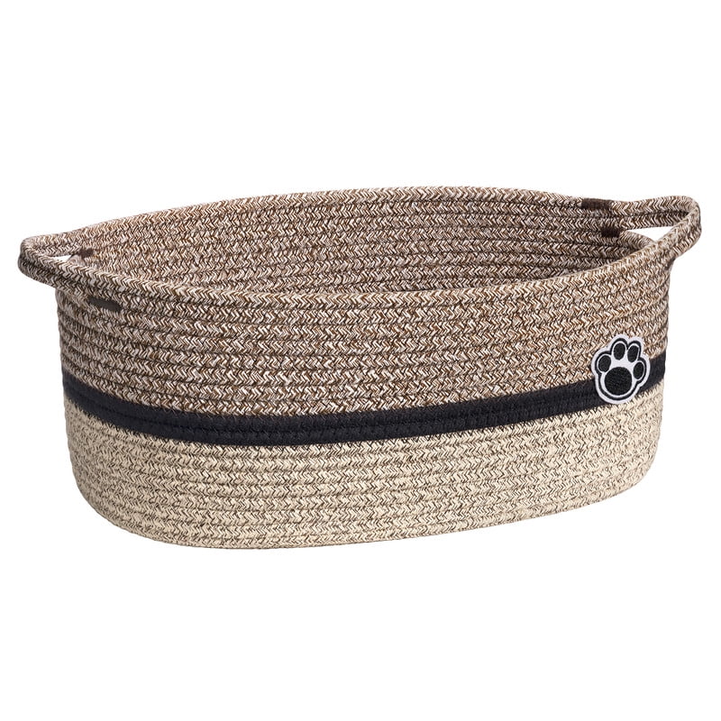 Timeyard Small Woven Baskets for Organizing Rope Storage Basket with Handle Cute Cotton Nursery Gift Dog Toy Bins Organizer-Brown Mix
