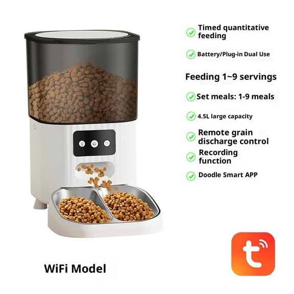 Timing Quantitative Automatic Pet Feeder, WiFi Smart Device with Remote Feeding, Two-way Voice, Real-time Video and USB Power Supply for Cats & Dogs