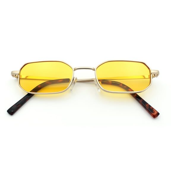 Timless Iconic Hipster Metal Rim Narrow Rectangle Snug Hustler Sunglasses Gold - Yellow