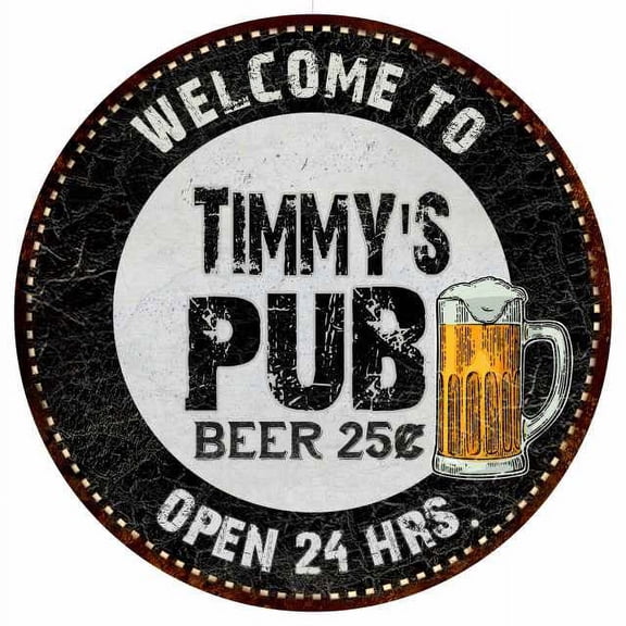 Timmy's Pub 14" Round Metal Sign Beer Bar Black Wall Decor Gift 100140039233