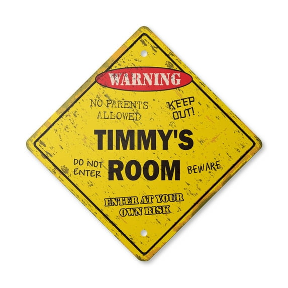 Timmy's Room Sign Vintage Crossing Zone Xing | Indoor/Outdoor Plastic | 20" Tall rustic kids bedroom decor door children's name boy girl