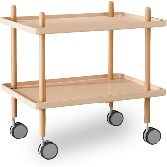 Timoau 2 Tier Side Table, End Table Living Room Plastic Mobile Sofa Side Table, Small Night Stand for Bedroom, Living Room, Entryway - Pink