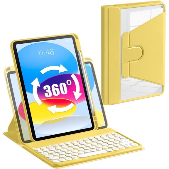 Timoom 360 Rotatable Keyboard Cover for iPad 10th Generation 10.9 inch 2022,Full Wrap Back Stand Shell Design with Magnetic Detachable Cute Round Keyboard and Built-in Capacitive Pen Slot