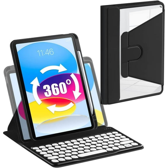 Timoom 360 Rotatable Keyboard Cover for iPad 10th Generation 10.9 inch 2022,Full Wrap Back Stand Shell Design with Magnetic Detachable Cute Round Keyboard and Built-in Capacitive Pen Slot