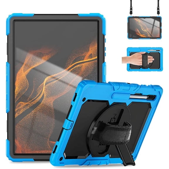 Timoom Case for Galaxy Tab S8 Ultra 14.6 Inch 2022 with Screen Protector Pencil Holder, Hand Strap Shoulder Strap, Kids Shockproof Silicone Rugged Cover for Sumsang Tablet S8 Ultra