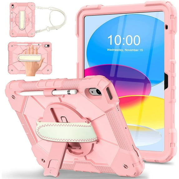 Timoom Case for iPad 10th Generation 2022,iPad 10.9-Inch with Pencil Holder / 360 Rotating Kickstand Hand Strap / Shoulder Strap,Heavy Duty Protective Cover for iPad 10 Gen Case(A2696/A2757/A2777)