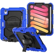 Timoom Case for iPad Mini 6 2021 8.3 inch with Screen Protector Pencil Holder 360 Stand Hand Strap Kids Shockproof Heavy Duty Rugged Cover for iPad Mini 6th Generation,Blue