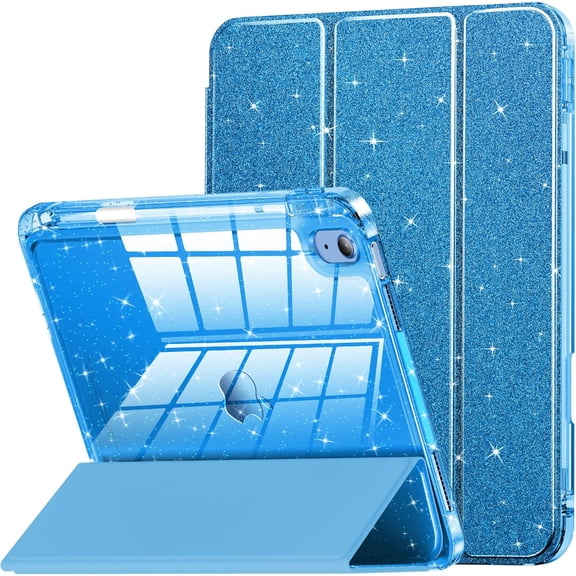 Timoom Compatible with iPad A16 11th Generation 11 Inch 2025 Case, iPad Case 10th Generation 10.9 Inch Glitter Cute Cover with Sparkly Clear Back, Pencil Holder, for Kids Girls Woman (Royal Blue)