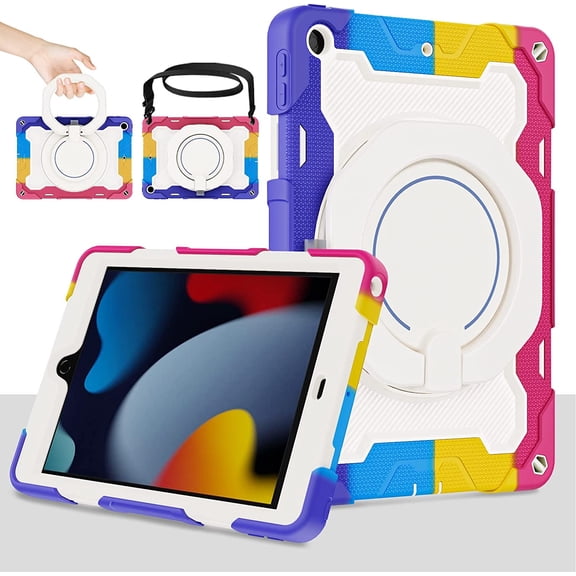 Timoom Kids Case for iPad 9th 8th 7th Generation 10.2 inch ( 2021 2020 2019)【15ft Drop Protection】 360 Rotating Kickstand Shoulder Strap Hand Grip Pencil Holder Kids Case for iPad 10.2 inch Case