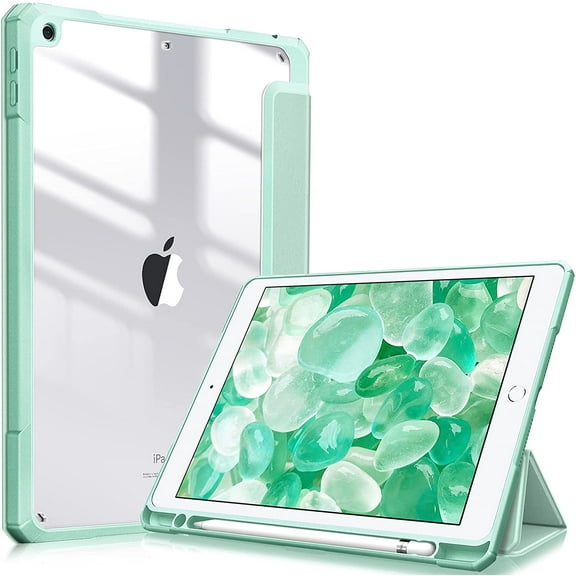 Timoom Slim Case for iPad 9th / 8th / 7th Generation (2021/ 2020 / 2019) 10.2 Inch - [Built-in Pencil Holder] Shockproof Cover with Clear Transparent Back Shell, Auto Sleep Wake