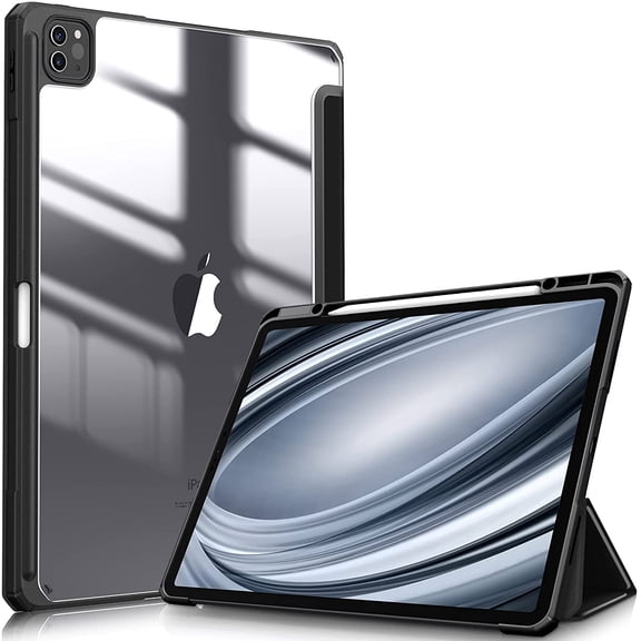 Timoom Slim Case for iPad Pro 12.9-inch 5th Generation 2021 - [Built-in Pencil Holder] Shockproof Cover with Clear Transparent Back Shell, Also Fit iPad Pro 12.9" 4th/3rd Gen