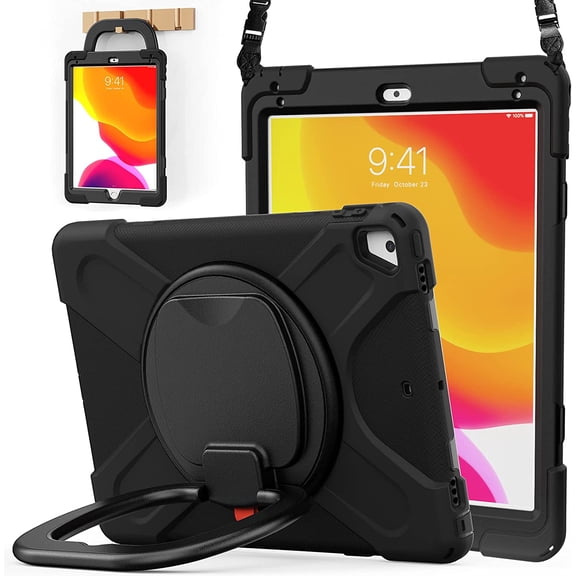Timoom iPad 9.7 inch Case for 2018 iPad 6th Gen/ 2017 iPad 5th Gen, iPad Air 2/ iPad Pro 9.7'',Shockproof Protective Rugged Cover with Pencil Holder &Rotating Bracket &Shoulder Strap