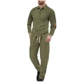 thumbnail image 1 of Timoontee 2 Piece Corduroy Tracksuit for Men Long Sleeve Collared Quarter Button Shirts and Drawstring Pants Sets Loose Solid Daily Casual Sets Army Green XXXL, 1 of 9