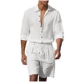 thumbnail image 1 of Timoontee 2 Piece Cotton Linen Sets for Men Lightweight Summer Beach Vacation Sets Casual Tracksuit Short Sleeve Collared Button Down Shirts with Drawstring Shorts White M, 1 of 9