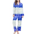 thumbnail image 1 of Timoontee 2025 Long Sleeve Pajamas for Women Set Comfy Printed Button Down Top and Pants Pajama Soft Notch Collar 2 Piece Sets Blue 8, 1 of 5