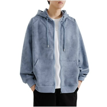 Timoontee Cardigan Hooded Sweatshirts for Men Loose Fit Long Sleeve Solid Big Pocket Full Zip Hoodies Fall Winter Trendy Casual Sweatshirts Blue XL