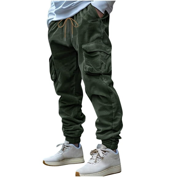 Timoontee Cargo Pants Drawstring Waist Trousers Lightweight Workwear Sweatpants with Pocket Straight Leg Casual Jogger Pull On Pants Fishing Hiking Pants for Men Army Green XXL