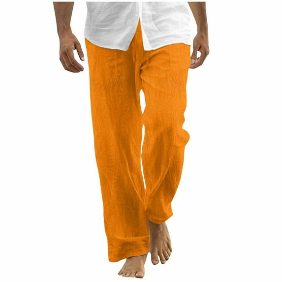 Timoontee Cargo Pants for Men Casual Drawstring Elastic Waist Outdoor Trousers Fall Winter Lightweight Solid Side Leg Zipper Openning Button Pocket Pants Orange XXXXL